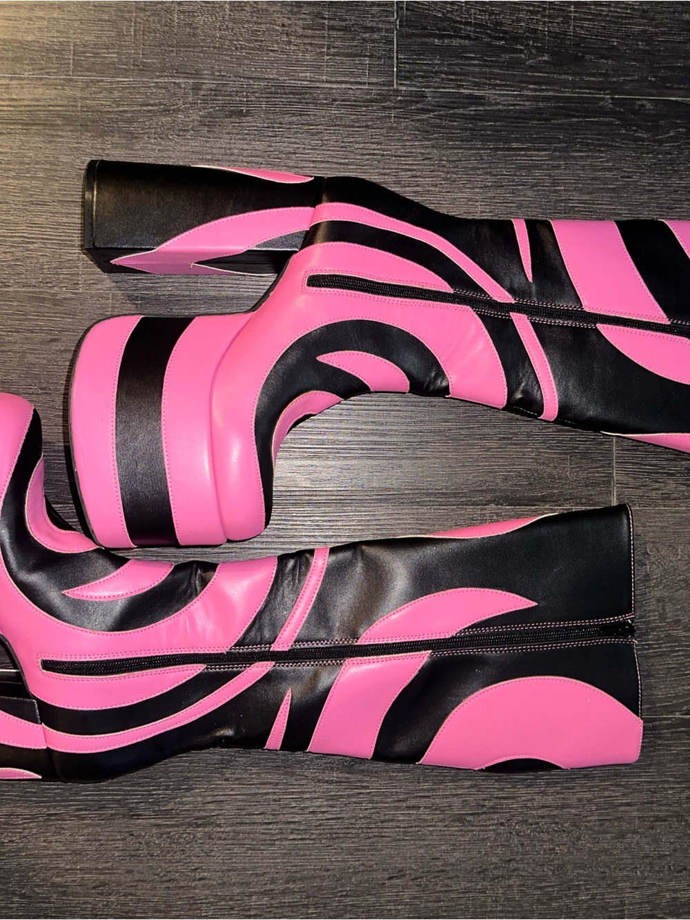 Current Mood Pink & Black Swirl Platform Knee-High Boots - Picture 2 of 5